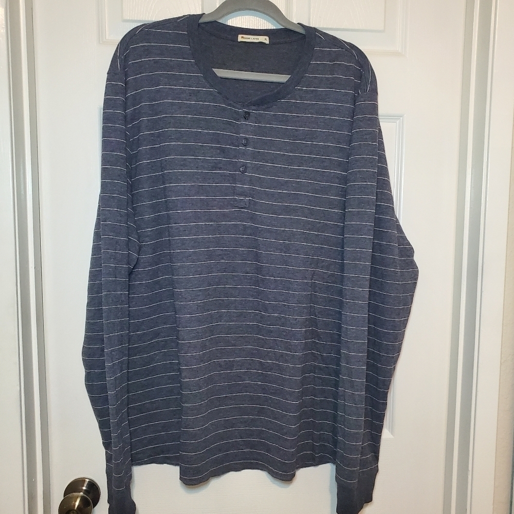 Marine Layer Double Knit Stripe Henley in Gray White Size: XL